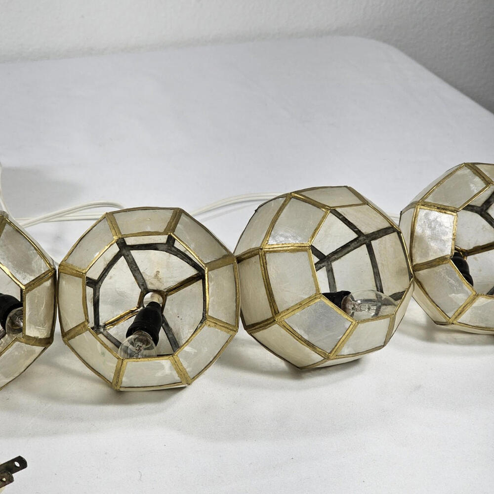 Vintage Mid Century 55" Natural Capiz Shell Hanging Ball Light - Picture 7 of 9